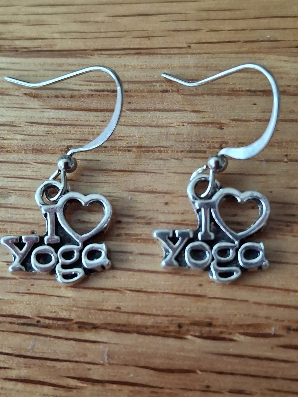 NWT Tibetan Silver "I ♥ Yoga" Dangle Earrings